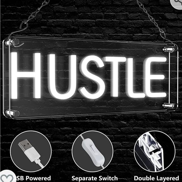 InnoVibe White LED Neon Hustle Hanging ir Freestanding Sign - Picture 4 of 10